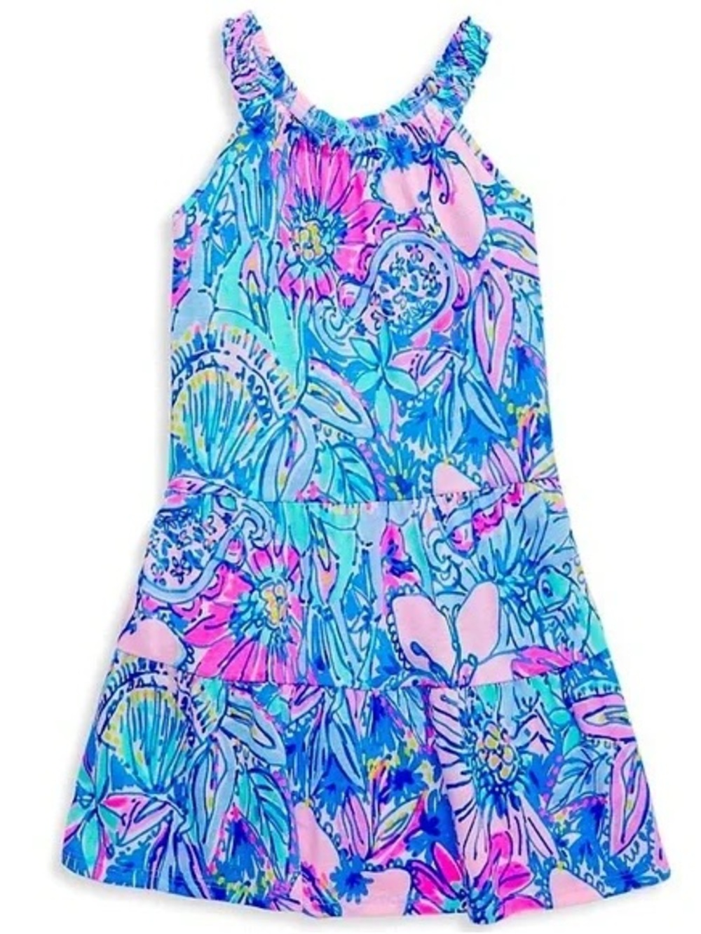 Lilly Pulitzer Blue & Pink Floral Ruffle Tank Dress size 4-5 like new